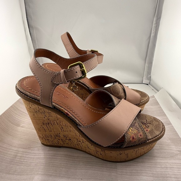 Coach Tan and Pink Wedges with Cork-Style Heel NWOT - Picture 8 of 8